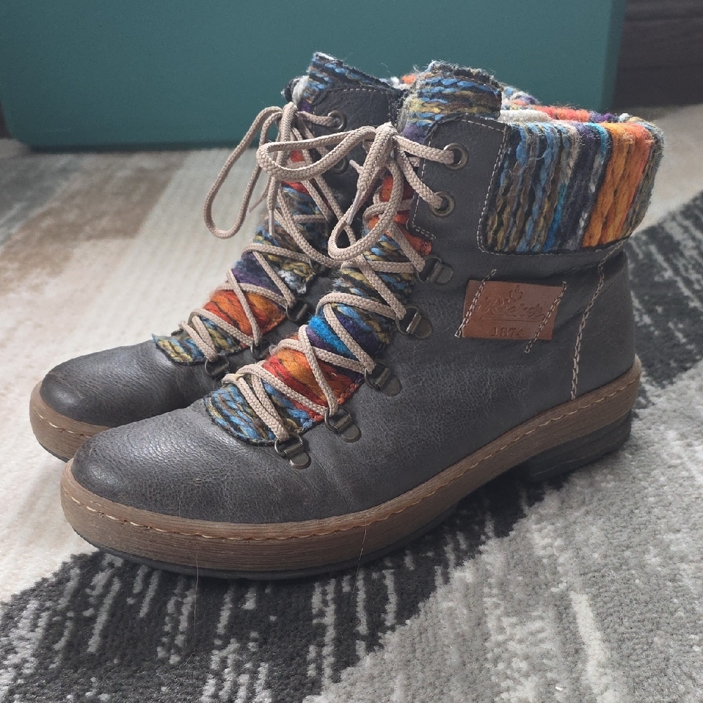 Rieker Multicolor Knit Ankle Boots